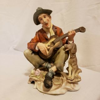 Vintage Leftons Old Man Playing Guitar With Dog Figurine Porcelain Ceramic