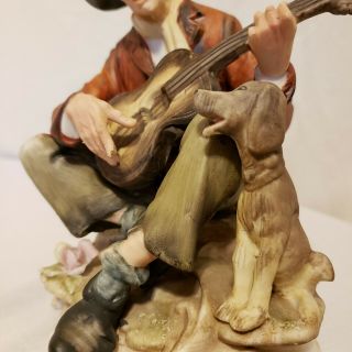 Vintage LEFTONS Old man Playing Guitar with Dog Figurine Porcelain Ceramic 3