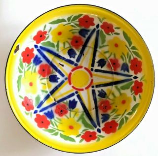 Enamelware Porcelain Enamel Basin Bowl Flowers Vintage Bold Colors