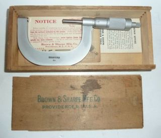 Near Antique Brown & Sharpe 50 Mm Metric Micrometer In B&s Box