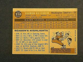 1960 Topps 210 Harmon Killebrew vintage card DL341 2