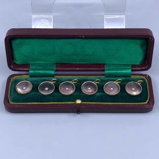 Antique Mother Of Pearl Mens Dress Shirt Buttons Set In Case Gold Plated