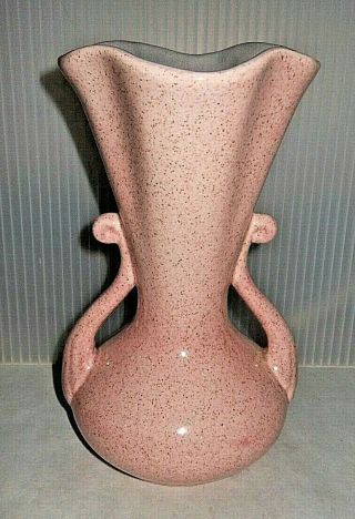 Mid Century Vintage Red Wing Pottery Pink/Grey Lined Speckled Planter Vase 7.  5 