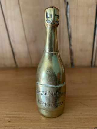 2 Antique Brass Champagne Bottle Pepper Pots Moet & Chandon & Heidsieck Monopole 2