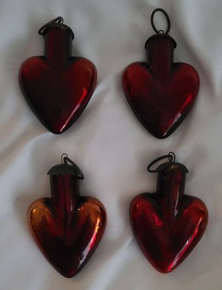 4 - Antique 3” X 2 " Kugel Red Mercury Glass Christmas Ornament