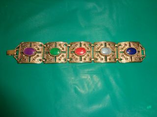 Vintage Sarah Coventry Goldtone Multi Color Cabochon Bracelet