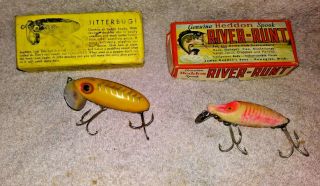 2 Vintage Fishing Lures Fred Arbogast Jitterbug Heddon Spook River Runt