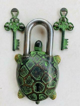 Tortoise Shape Brass Vintage Antique Style Handcrafted Key Puzzle Trick Pad Lock