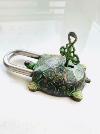 Tortoise Shape Brass Vintage Antique Style Handcrafted Key Puzzle Trick Pad Lock 3