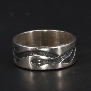 Vtg Sterling Silver Southwestern Stamped Snake Serpent Band Ring Size 8.  5 - 6.  5g