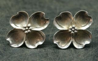 Vintage Nye Sterling Silver 925 Dogwood Flower Earrings Screw Back Estate (d29)