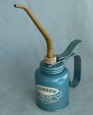 Vintage Rainbow Pump Oiler 10 Oz.  Eagle Manufacturing Co.  Metallic Blue