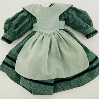 VTG Doll Dress Clothes Green Floral Pinafore Shoes Fits 14” Dolls Hair Ribbons 2