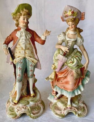 C1884 Sitzendorf Dresden Courting Couple Figurines,  Man,  Woman; Voigt Brothers