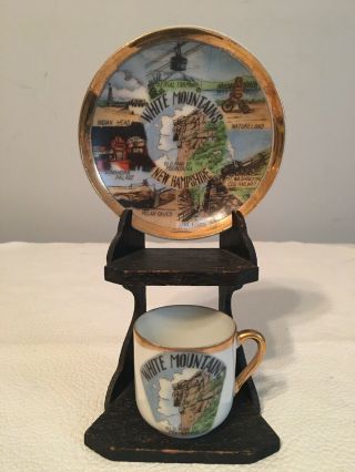 Vintage 60’s Hampshire Mini Souvenir Plate And Cup White Mountains