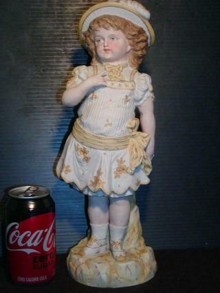 Large Antique Victorian Era Bisque Figurine Of A Girl,  German,  15 " Tall