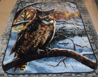 Brown Owl In Wood Scene Fleece Blanket Throw Very Thick And Very Soft Vintage