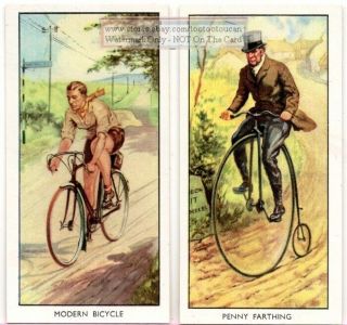 Comparing Penny Farthing Bicycle And Modern Sports Bike Two Vintage Ad Cards