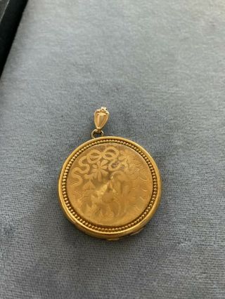 Antique Gold Filled Circle Locket W/ Picture & Hair Mourning Locket