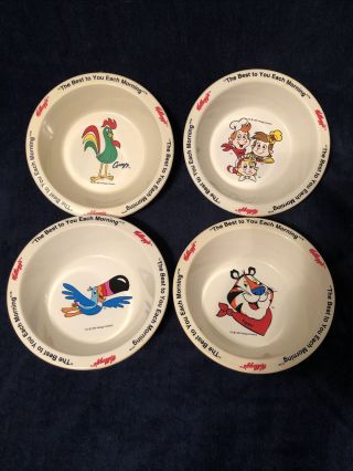 Set Of 4 Vintage Cereal Bowls - Tony Tiger,  Toucan Sam,  Snap Crackle Pop,  Corny