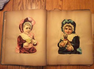 ANTIQUE 1800s VICTORIAN SCRAPBOOK ALBUM WITH TRADE & GREETING CARDS,  CUTOUTS 3