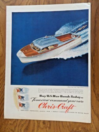 1944 Chris - Craft 26 Ft Deluxe Cruiser Boat Ad 1944 Budweiser Beer Ad Train