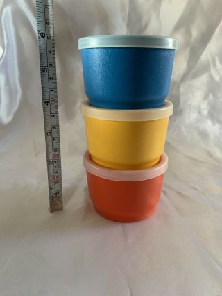Vintage Tupperware Snack Cups With Lids Set Of 3 Orange Blue Yellow