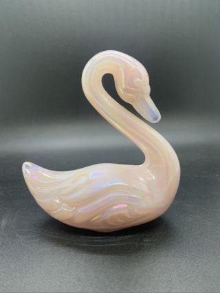 Vintage Fenton Pink Opalescent Iridescent Graceful Swan Art Glass Figure