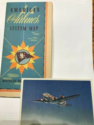 American Airlines System Map - Route Of The Flagships Plus Vintage Post Card