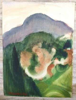 Antique Russian expressionist watercolor painting landscape signed A.  Jawlensky 2