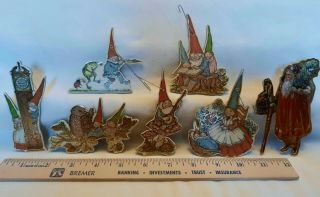 Vintage 1980 Die - Cut 2 - Sided,  Six Christmas Gnome Ornaments Merrimack,  & Santa
