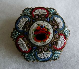 Vintage Mosaic Brooch In Red,  Blue,  White And Black 1 " Wide Made In Italy