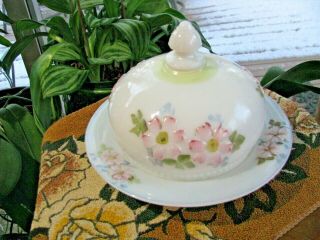 Antique Consolidated Lamp & Glass Opalware Covered Butter Dish Coreopsis Pattern