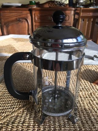 Vintage Pyrex Glass French Coffee Or Tea Press Chrome Trim 16 Ozs Euc