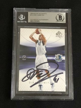 Dirk Nowitzki 2004 - 05 Sp Authentic Signed Autographed Card Beckett Bas Slabbed
