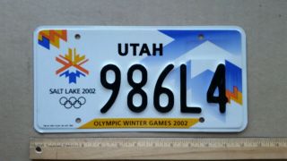 License Plate,  Utah,  2002,  Salt Lake Olympic Games,  986 L4