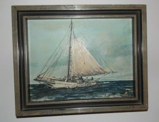 Antique Framed O/c Painting - Signed T.  Italiano - Ship " Jack R " On Chesapeake Bay