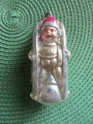 EARLY Antique German Blown Glass Ornament - Boy with Toboggan - Large Size 2