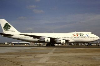35mm Colour Slide Of Mea Boeing 747 - 2b4b N203ae
