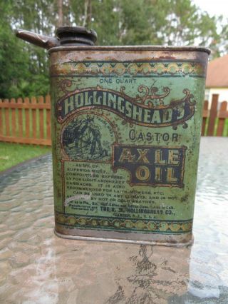 1 Qt.  Antique Oil Can Hollingshead Castor Axle Oil