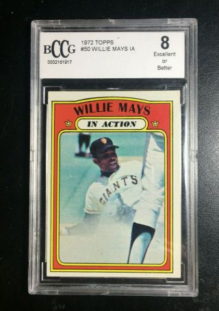 1972 Topps Willie Mays In Action 50 Beckett Graded 8 - A Beauty