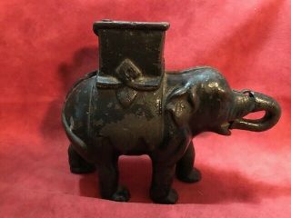 Antique 1880s Elephant Cast Iron Bank With Moveable Trunk -