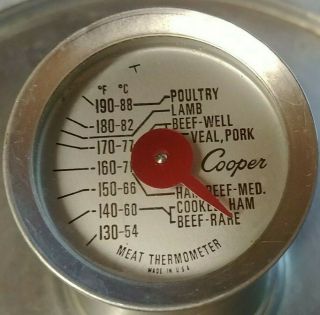 Cooper Meat Thermometer Vintage Usa Made 130 - 190 Degrees Aluminum