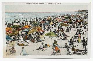 Vintage Postcard 1944 Ocean City Nj Bather Beach Sand Summer Ocean People Crowds