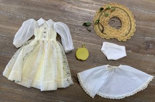 Vintage Vogue Jill Doll 10 " Sheer Yellow Garden Party Dress,  Hat,  Slip Tagged Vg