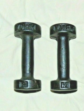 Vintage York Weights Roundhead Barbell Dumbbells 2 Pound Per Usa