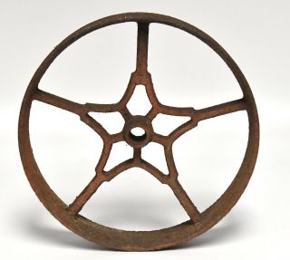 Vintage Industrial Cast Iron Cart Wheel With Star Center Red Paint
