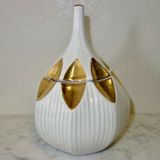 Jonathan Adler White Gold Fontana Lidded Ceramic Canister Handmade In Peru