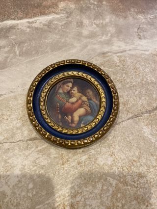 Antique Raphael Madonna Of The Chair Picture Wood Frame Numbered Made In Italy
