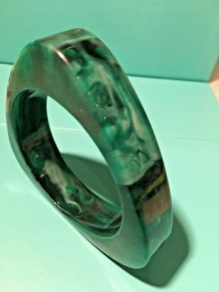 Vintage Celluloid Bracelet Art Deco Geometric Green Marbled Swirl Triangle